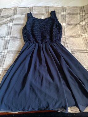 Francesca's Collections Navy Lace Bodice Midi Dress